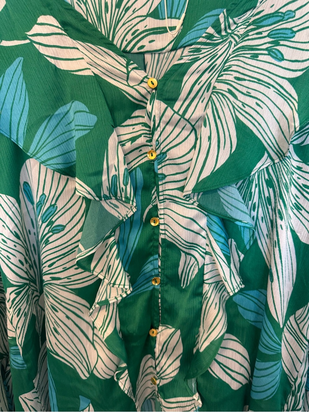 NWOT Ramy Brook Savanna Lily Print Ruffle Button Front Blouse Size XL - Picture 8 of 8